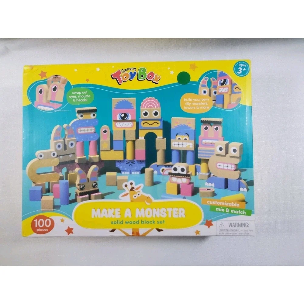 GEOFFREY'S TOY BOX Make A Monster Solid Wood Block Set NEW